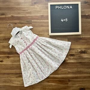 NWT Phlona White Pink Smocked Floral Sleeveless Cotton Embroidered Dress 4/5